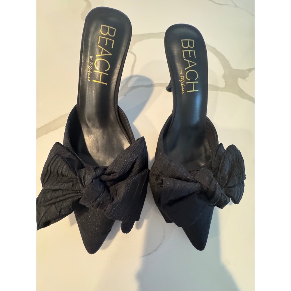 Beach by Matisse Goldie‎ Black Pointed Toe Bow Mule Heels Women 7M